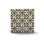 This intricate ceramic tile showcases a blend of vibrant geometric and floral patterns, primarily in shades of white, green and yellow. The word "PORTUGAL" stands out in white, making it an ideal keepsake for travelers or a standout piece for any cork coaster collection.