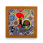 Coaster with Portuguese rooster design on a colorful tile pattern