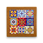 Portugal cork trivet with colorful azulejo tile pattern