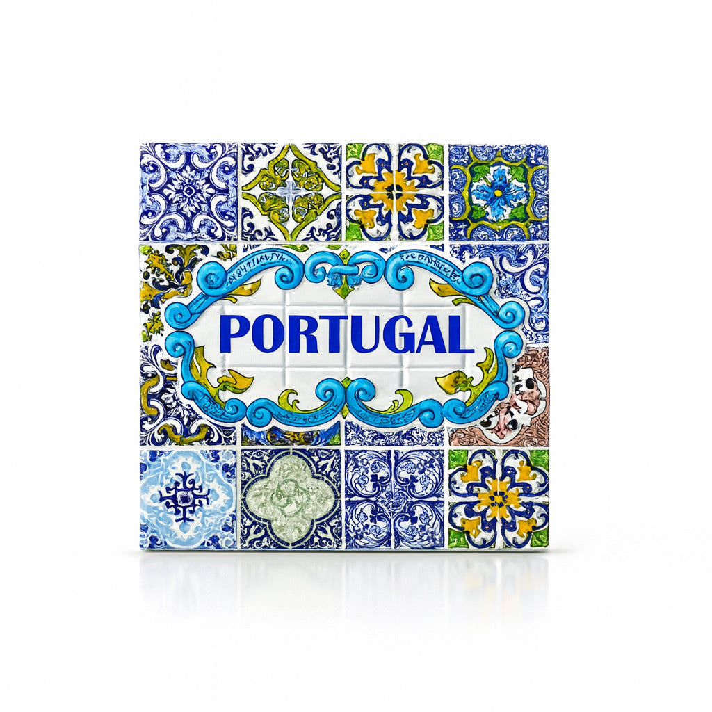 Decorative tile with Portuguese design and the word 'Portugal'