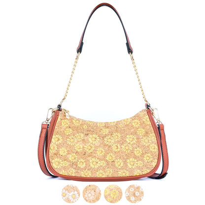 Boho-chice bedruckte Kork- & braune PU-Leder Umhängetasche BAG-2336-FGHI