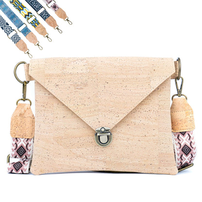 Cork Envelope Crossbody Bag with Interchangeable Strap - Vegan Clutch BAGP-354