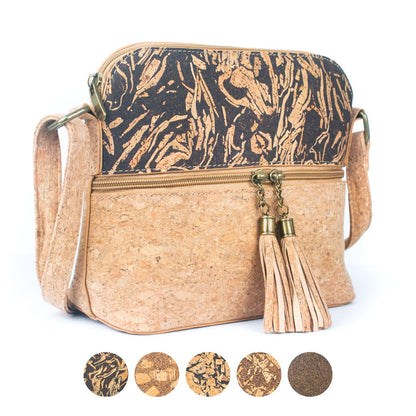 Bolso bandolera de corcho natural con borla y cremallera para mujer BAG-2291