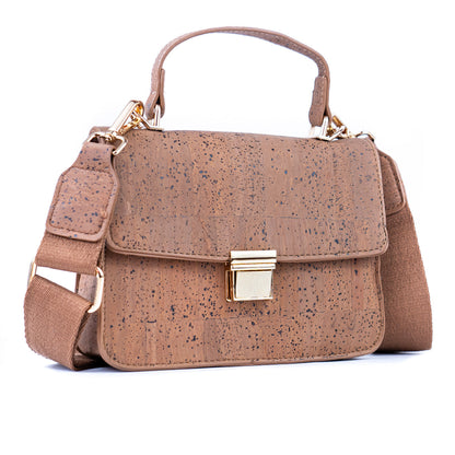 Elegante borsa a tracolla in sughero naturale con chiusura dorata BAG-2322