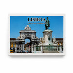 Front view of Lisbon playing cards souvenir box showing Praça do Comércio, Rua Augusta Arch, and the equestrian statue of King José I in Lisbon.