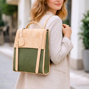Eco-Friendly Cork and Green Canvas Backpack for Women BAG-2317