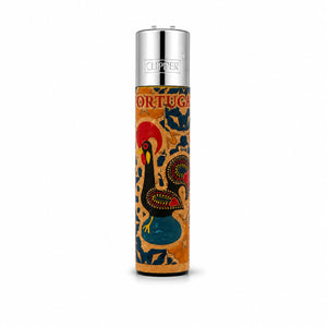 Portugal cork Clipper lighter featuring the traditional Barcelos Rooster with colourful folk art details and Portuguese azulejo-inspired background