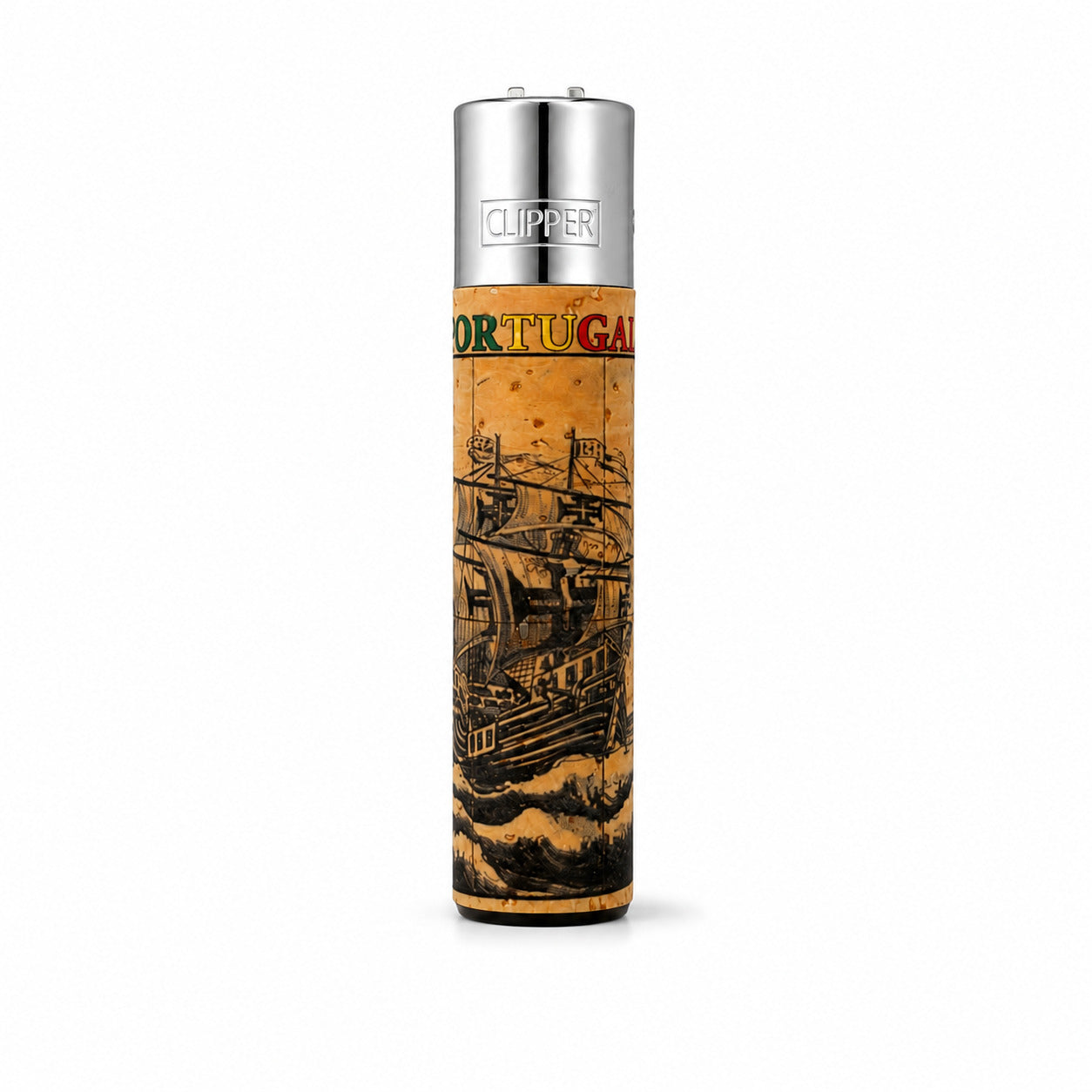 Portugal cork Clipper lighter featuring an engraved Portuguese caravel sailing ship inspired by the Age of Discoveries