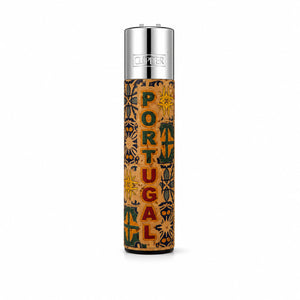 Portugal cork Clipper lighter with colourful Portugal lettering, traditional Portuguese azulejo tile patterns and national cultural motifs