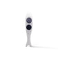 A small, white, sculpted figurine in the shape of a sardine stands upright on a plain white background. The fish has two large, circular, dark indents on its body, resembling eyes. The texture appears smooth with a minimalist design—perfect as a souvenir from Portugal.
