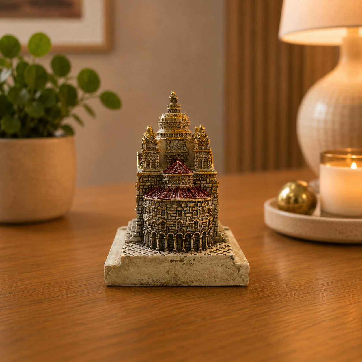 Rear view of the Santa Luzia Basilica miniature souvenir from Viana do Castelo showcasing the detailed dome, towers, and architectural craftsmanship.