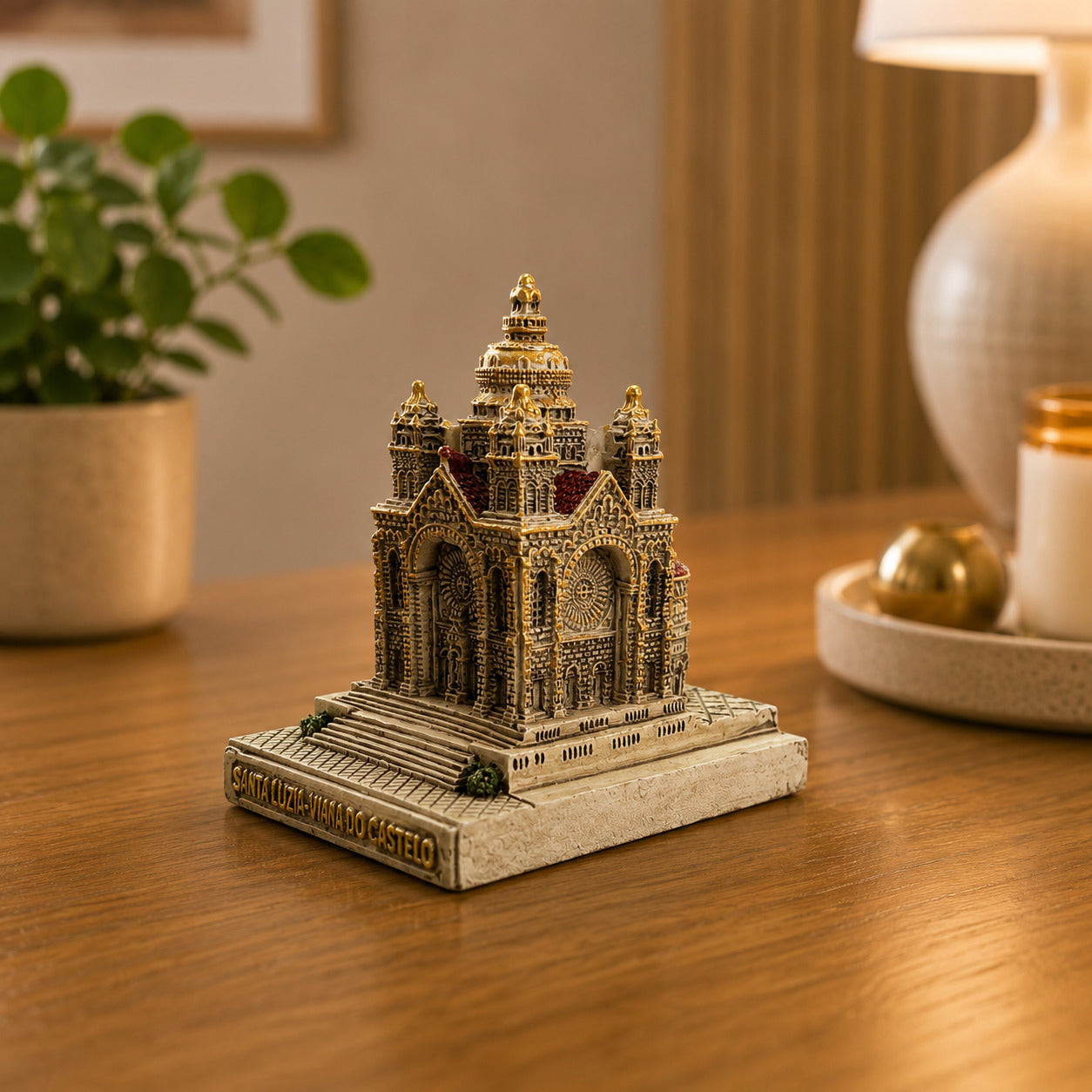 Detailed Santa Luzia Basilica souvenir replica from Viana do Castelo featuring the iconic façade, rose windows, and decorative architectural elements.