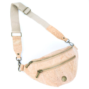 Natural Cork Sling Bag for Unisex with Adjustable Strap and Metal Zippers SLING-BAG-2312