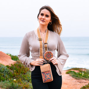 Natural Cork Women's Printed Phone Pouch with Detachable Coin Purse BAG-2310
