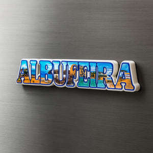 Albufeira Magnet with Photographic Letter Design – Algarve Coastal Souvenir