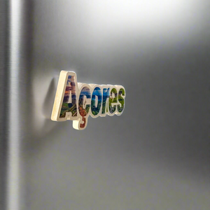 Azoren Kühlschrankmagnet – Portugal-Andenken mit Inselpanoramen im Schriftzug-Design