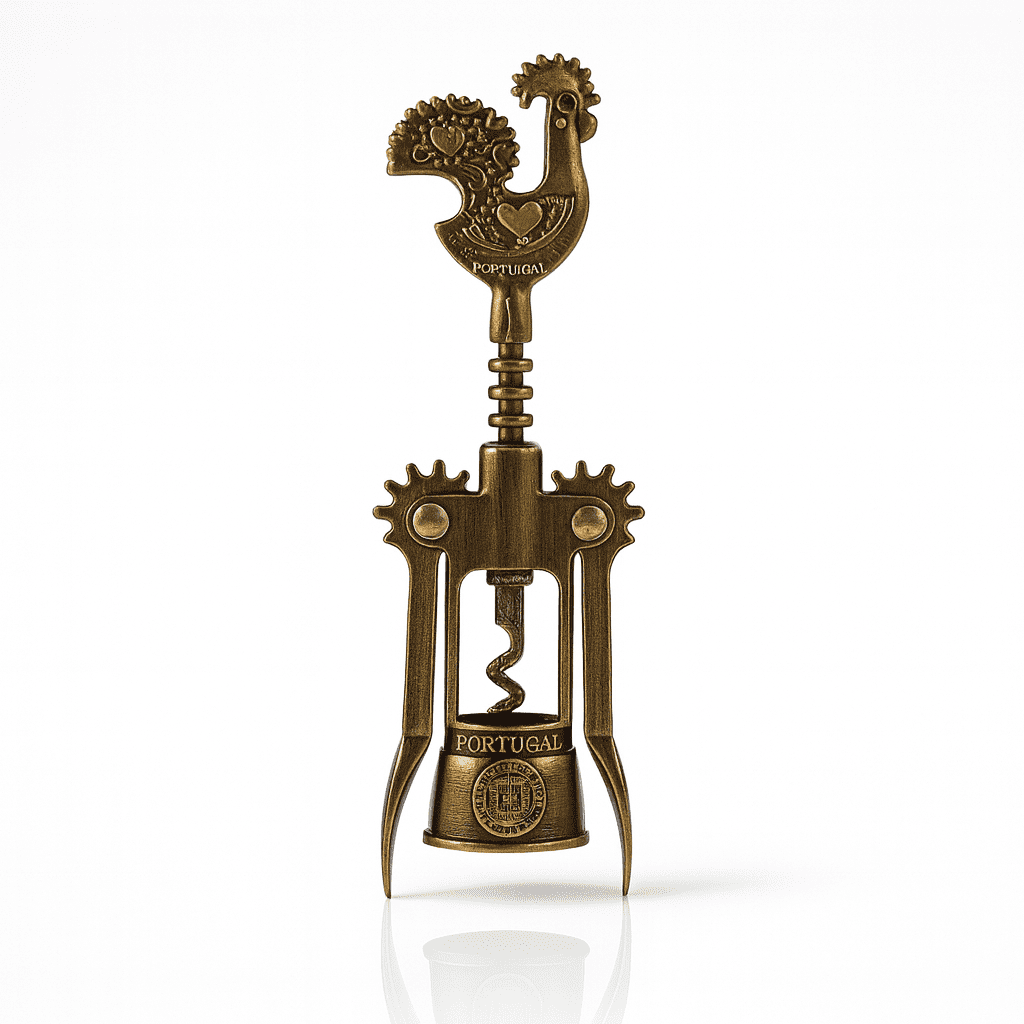 Bronze corkscrew with rooster design on a white background