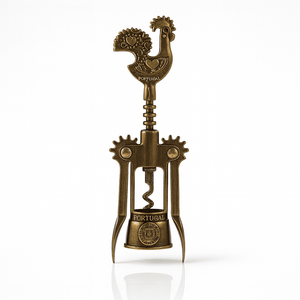 Bronze corkscrew with rooster design on a white background