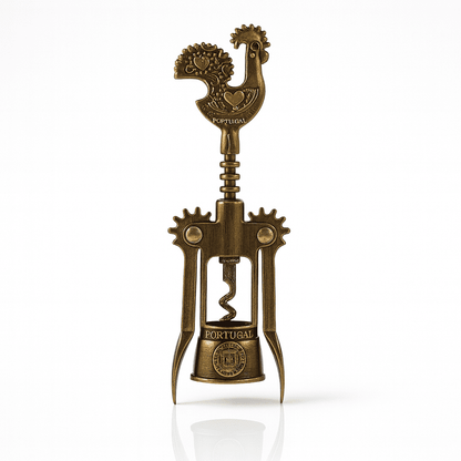Bronze corkscrew with rooster design on a white background