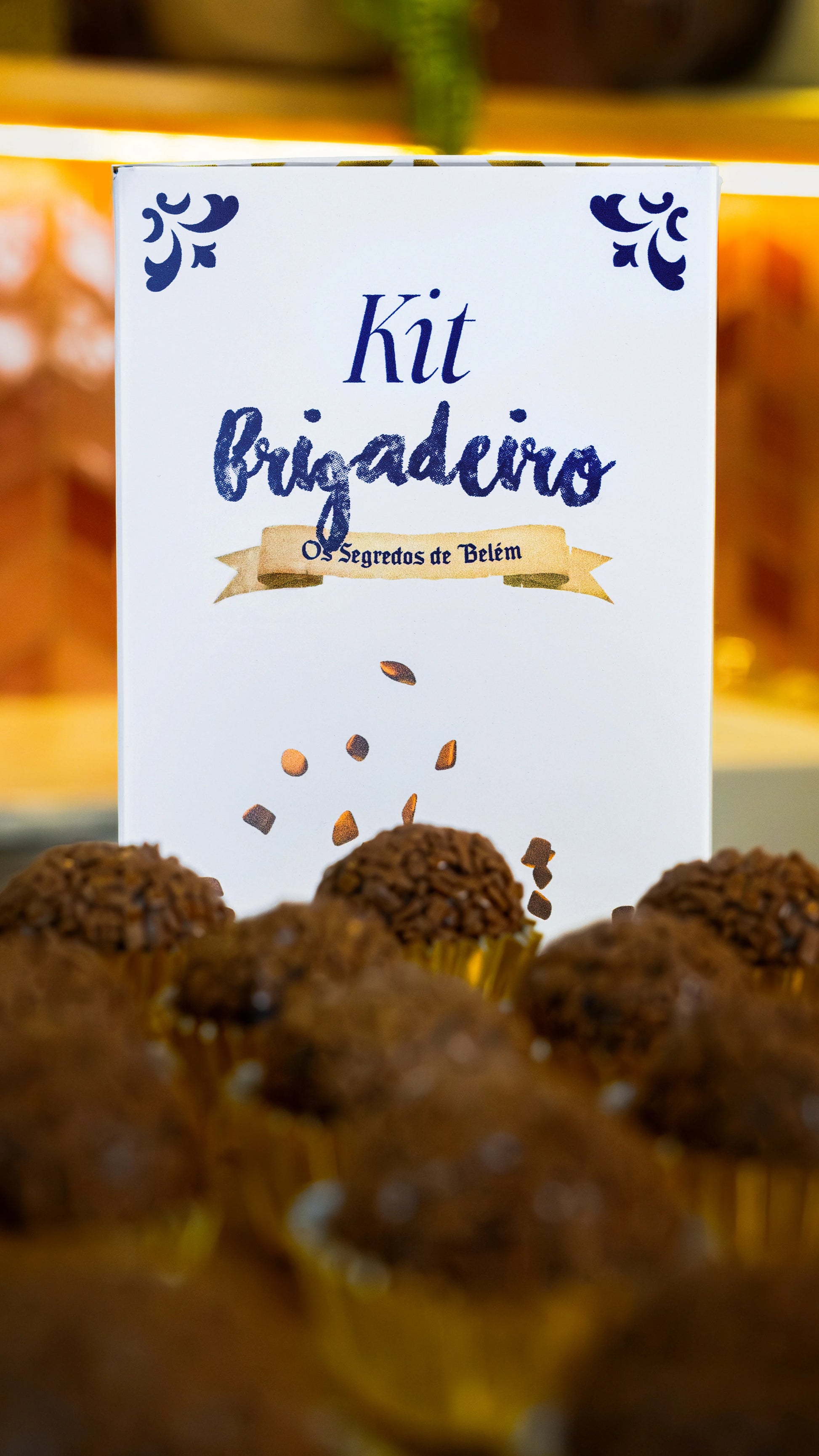 Front view of Portugal brigadeiro cooking kit packaging with traditional design and branding