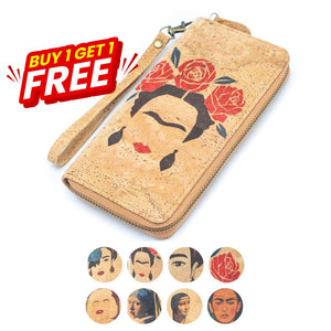 Carteira com fecho de correr em cortiça com arte abstrata Frida BAG-2076