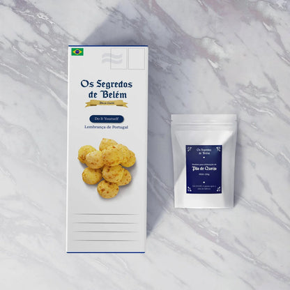 Portugal cheese balls kit with pão de queijo mix and souvenir packaging displayed