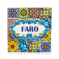 Square resin magnet with the word “Faro” centered in blue, surrounded by a decorative scroll frame and multicolored Portuguese azulejo tile patterns