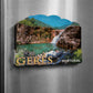 Gerês souvenir magnet placed on a fridge with waterfall, natural pool and mountainous landscape in Portugal