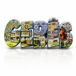 Gerês souvenir magnet featuring azulejo-style patterns, rural architecture, green landscapes, and horses from the Gerês region in Portugal