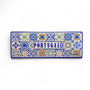 Portugal Decorative Metal Sign Souvenir with Multicolored Traditional Azulejo Tile Design