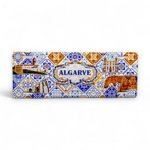 Algarve Decorative Metal Sign Souvenir with Iconic Landmarks and Traditional Azulejo Tile Design