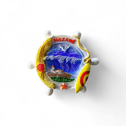 Nazaré Souvenir Magnet – Big Wave Scene with Lighthouse and Surfboard Design
