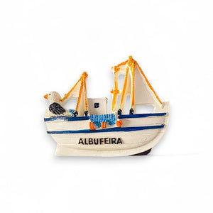 Albufeira Souvenir Magnet – Traditional Fishing Boat with Seagull and Net Detail