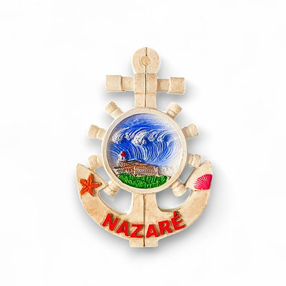 Nazaré Souvenir Magnet – Anchor Design with Big Wave and Lighthouse Scene