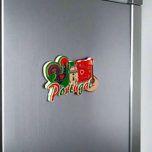 Portugal Souvenir Magnet – Galo de Barcelos, Torre de Belém and Portuguese Guitar Illustration