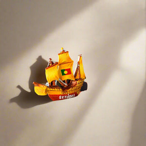 Setúbal Souvenir Magnet – Traditional Portuguese Ship with National Flag
