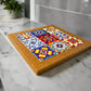 Cork trivet showing nine-tile azulejo mosaic design from Portugal