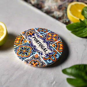 Decorative plate with Portuguese design on a plain background