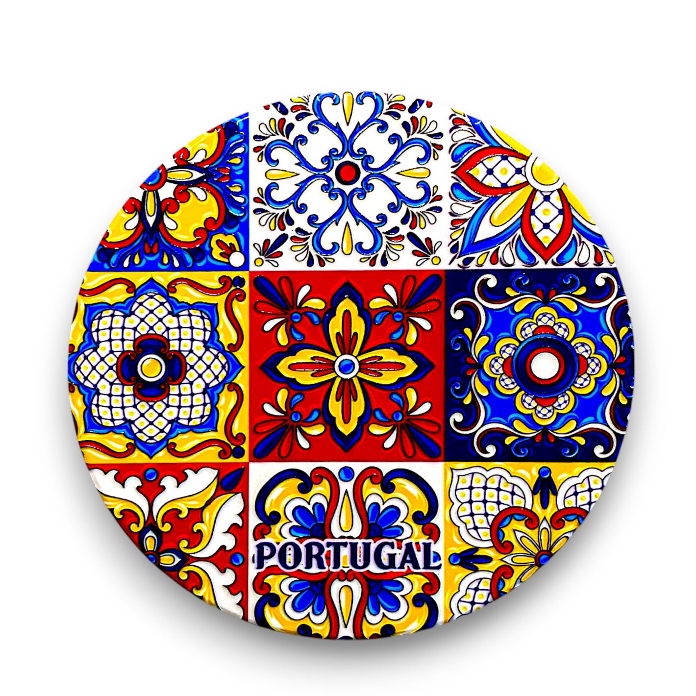 Portugal Ceramic Tile Coaster with Cork Base, Multicolor Azulejo Pattern