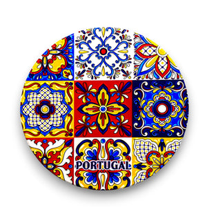 Portugal Ceramic Tile Coaster with Cork Base, Multicolor Azulejo Pattern