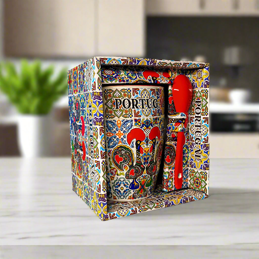 Decorative box with colorful design and 'Portugal' text on a plain background
