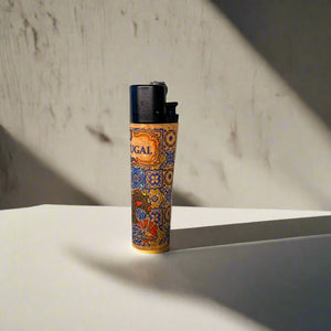 Decorative lighter with colorful design on a plain background