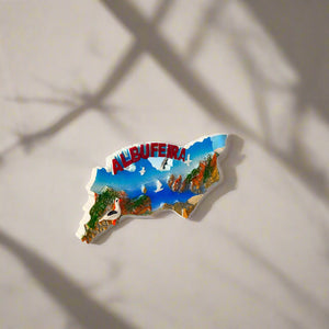Albufeira Souvenir Magnet – Coastal Landscape of Algarve with Cliffs, Seagulls and Traditional Elements
