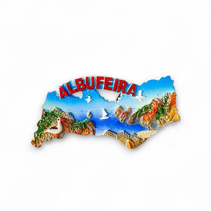 Aimant souvenir d'Albufeira – Paysage côtier de l'Algarve avec falaises, mouettes et éléments traditionnels
