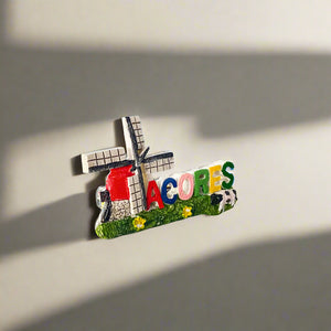 Azores Fridge Magnet – Portugal Souvenir with Windmill, Cow and Colourful Lettering