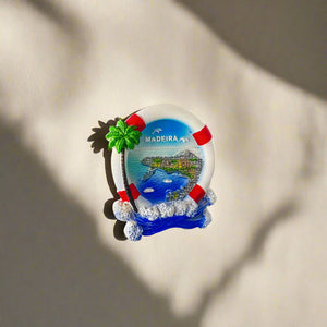 Madeira Fridge Magnet – Portugal Souvenir in Lifesaver Design with Ocean View and Palm Tree