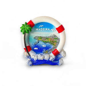 Madeira Fridge Magnet – Portugal Souvenir in Lifesaver Design with Ocean View and Palm Tree