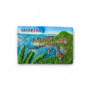 Madeira Fridge Magnet – Portugal Souvenir Featuring Coastal Landscape and Traditional Boats