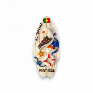 Albufeira Fridge Magnet – Portugal Souvenir in Surfboard Shape with Seagull and Nautical Elements