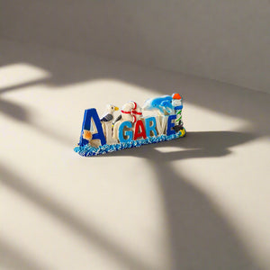 Algarve Fridge Magnet – Portugal Souvenir Featuring Coastal Symbols in 3D Lettering Design